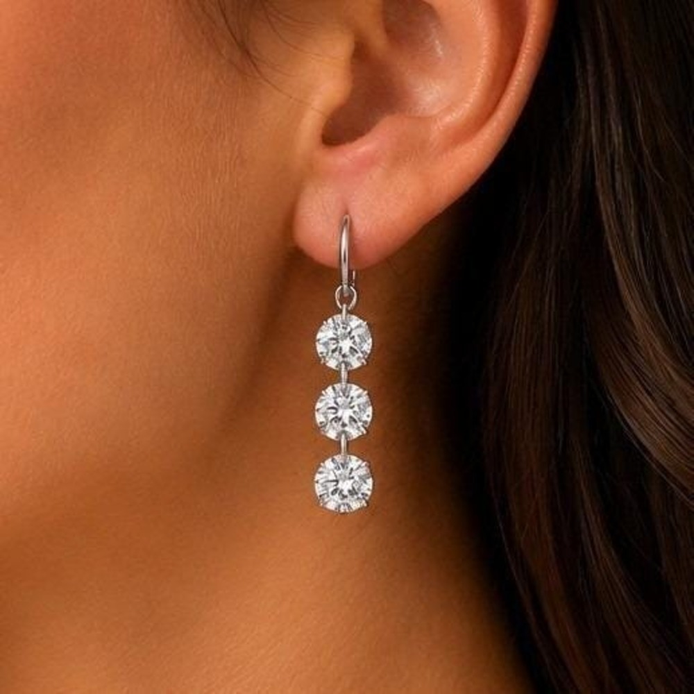 Clear Triple Drop Earrings Made with Swarovski Crystal 6 CTTW Silver Overlay
